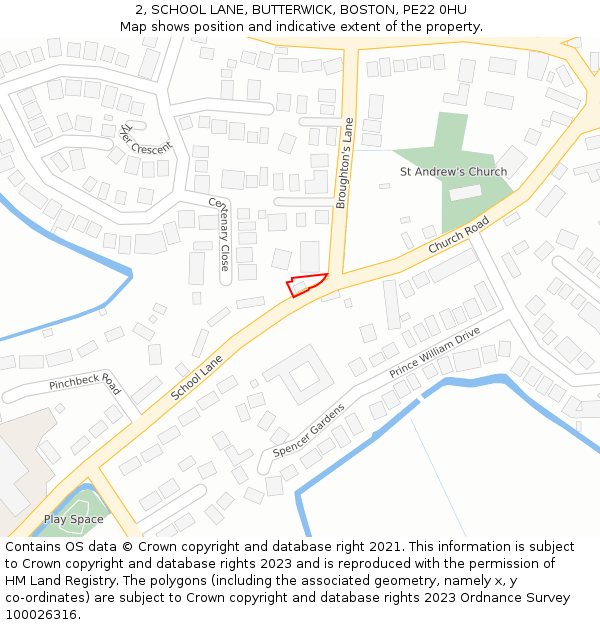 2, SCHOOL LANE, BUTTERWICK, BOSTON, PE22 0HU: Location map and indicative extent of plot