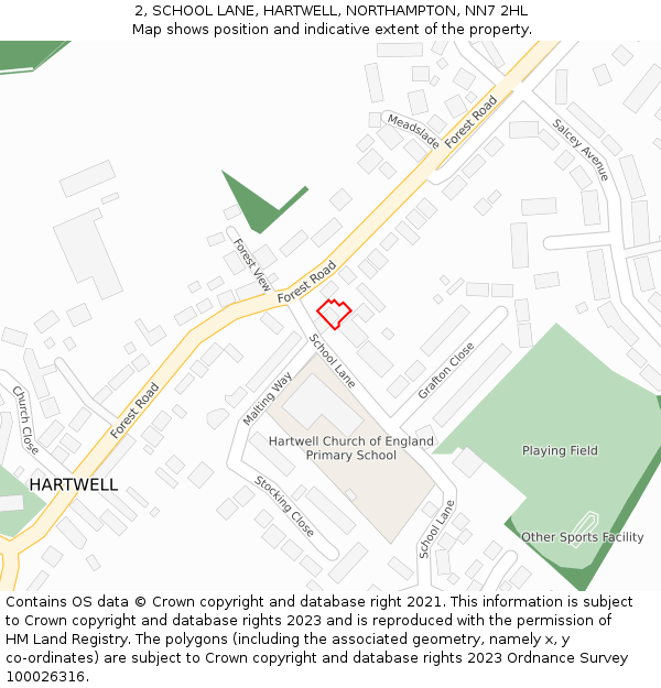 2, SCHOOL LANE, HARTWELL, NORTHAMPTON, NN7 2HL: Location map and indicative extent of plot