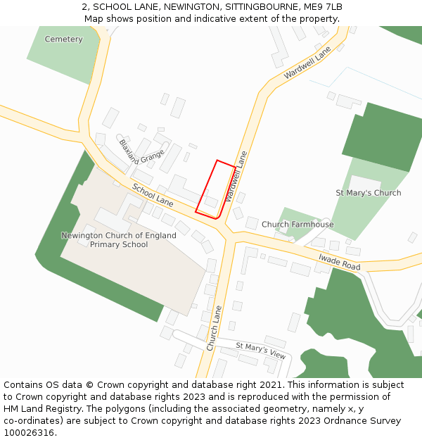 2, SCHOOL LANE, NEWINGTON, SITTINGBOURNE, ME9 7LB: Location map and indicative extent of plot