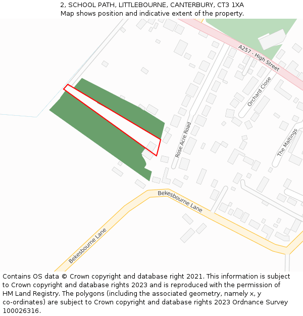 2, SCHOOL PATH, LITTLEBOURNE, CANTERBURY, CT3 1XA: Location map and indicative extent of plot