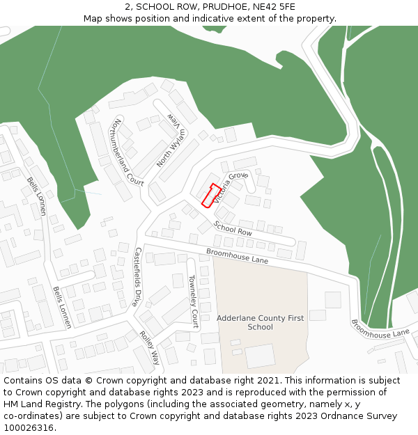2, SCHOOL ROW, PRUDHOE, NE42 5FE: Location map and indicative extent of plot