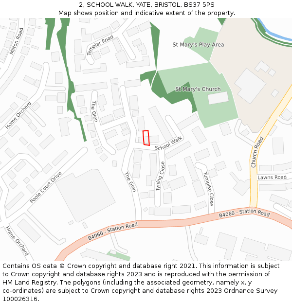 2, SCHOOL WALK, YATE, BRISTOL, BS37 5PS: Location map and indicative extent of plot