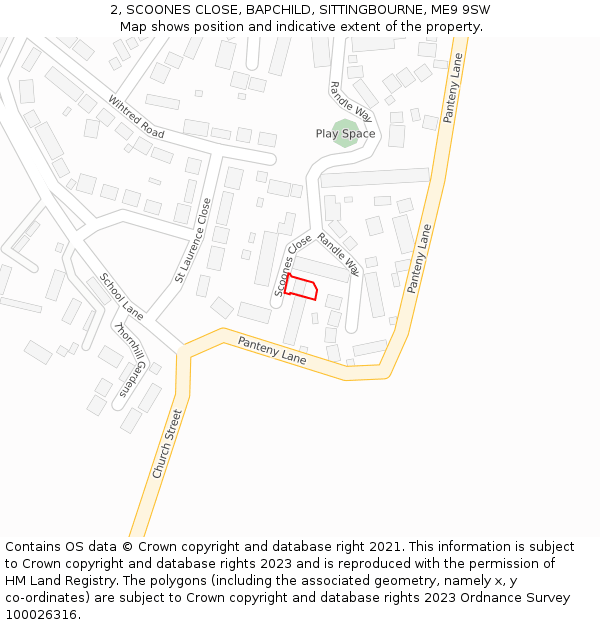 2, SCOONES CLOSE, BAPCHILD, SITTINGBOURNE, ME9 9SW: Location map and indicative extent of plot