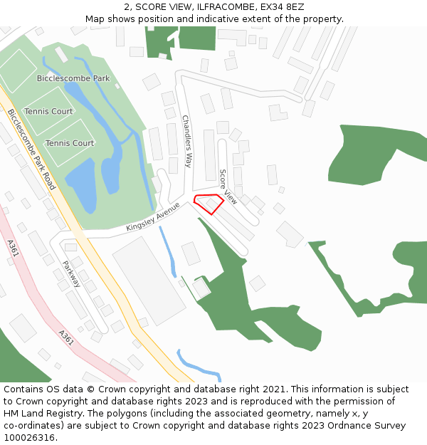 2, SCORE VIEW, ILFRACOMBE, EX34 8EZ: Location map and indicative extent of plot