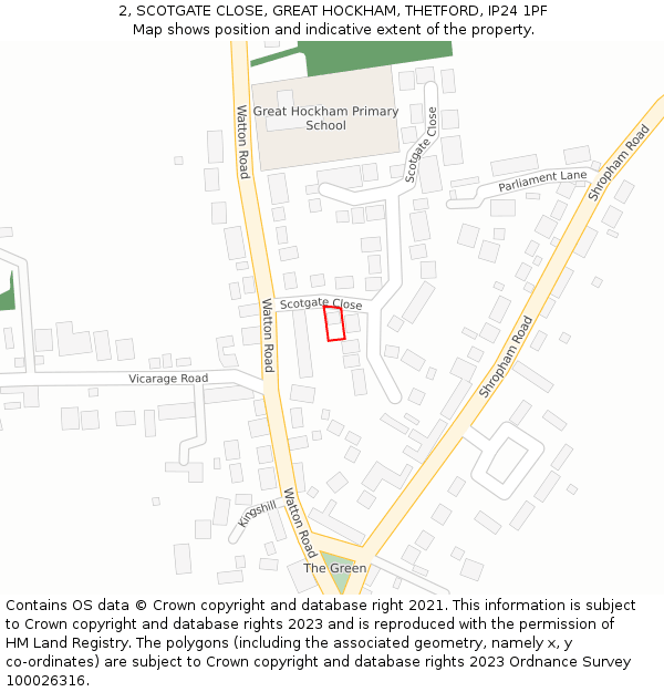 2, SCOTGATE CLOSE, GREAT HOCKHAM, THETFORD, IP24 1PF: Location map and indicative extent of plot