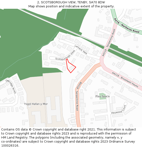 2, SCOTSBOROUGH VIEW, TENBY, SA70 8DW: Location map and indicative extent of plot