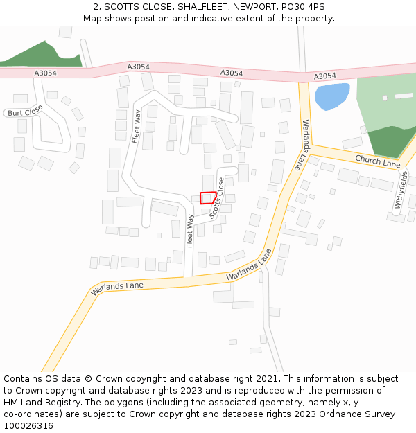 2, SCOTTS CLOSE, SHALFLEET, NEWPORT, PO30 4PS: Location map and indicative extent of plot