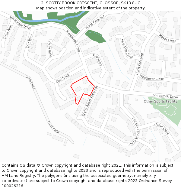 2, SCOTTY BROOK CRESCENT, GLOSSOP, SK13 8UG: Location map and indicative extent of plot