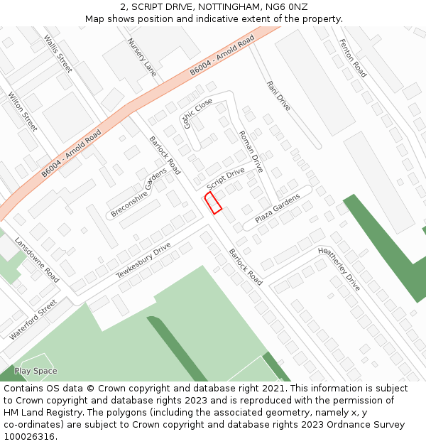 2, SCRIPT DRIVE, NOTTINGHAM, NG6 0NZ: Location map and indicative extent of plot