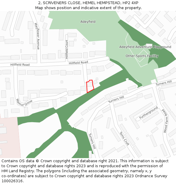 2, SCRIVENERS CLOSE, HEMEL HEMPSTEAD, HP2 4XP: Location map and indicative extent of plot