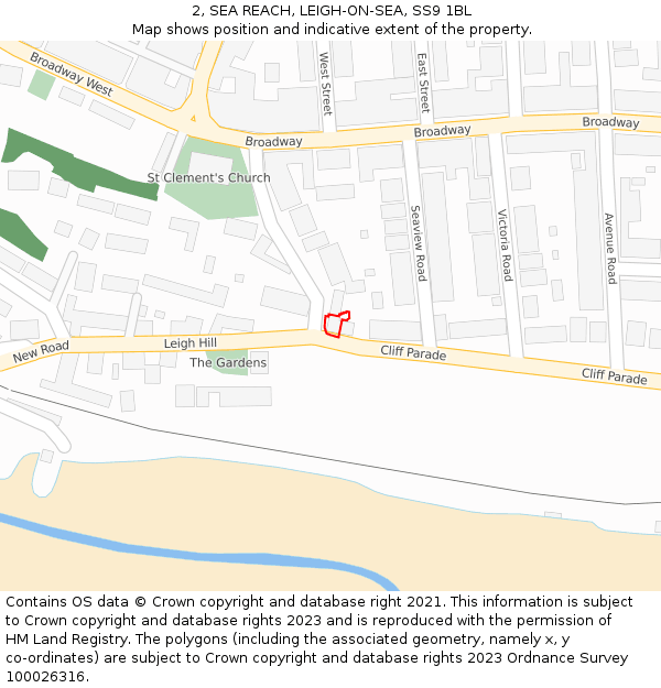 2, SEA REACH, LEIGH-ON-SEA, SS9 1BL: Location map and indicative extent of plot