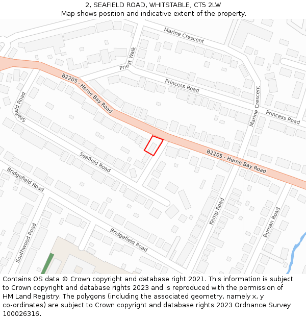 2, SEAFIELD ROAD, WHITSTABLE, CT5 2LW: Location map and indicative extent of plot