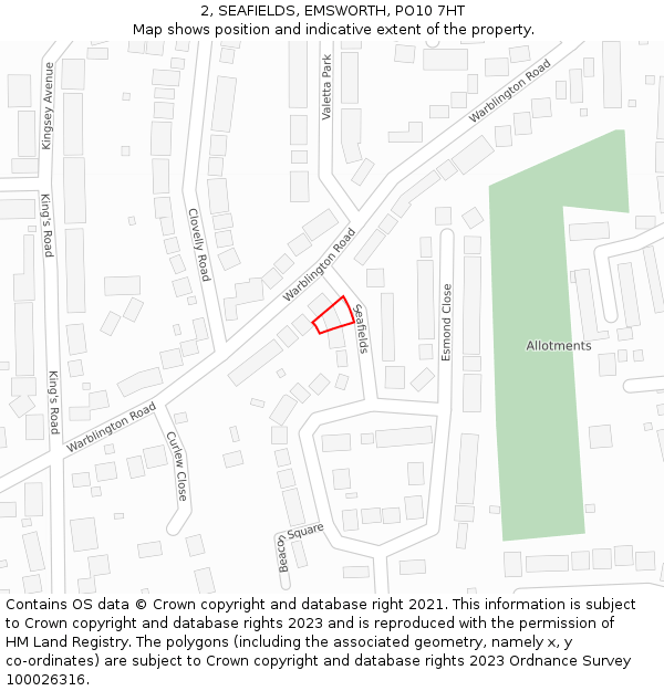 2, SEAFIELDS, EMSWORTH, PO10 7HT: Location map and indicative extent of plot