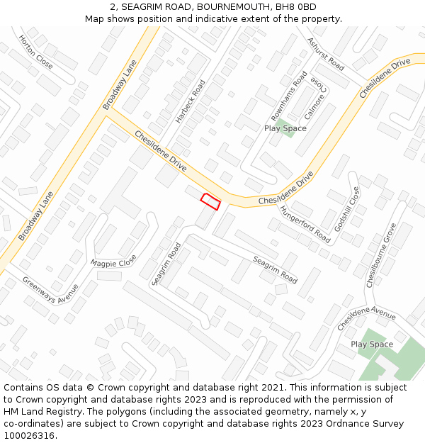 2, SEAGRIM ROAD, BOURNEMOUTH, BH8 0BD: Location map and indicative extent of plot