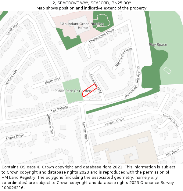 2, SEAGROVE WAY, SEAFORD, BN25 3QY: Location map and indicative extent of plot
