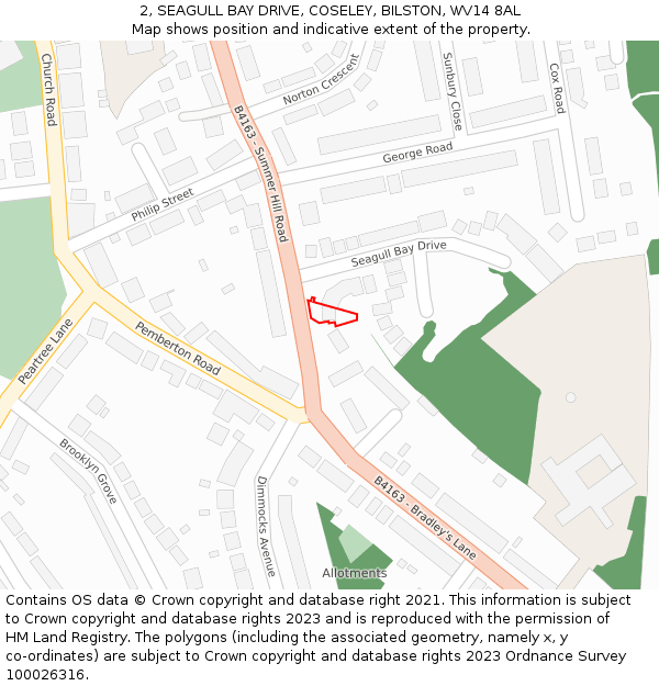 2, SEAGULL BAY DRIVE, COSELEY, BILSTON, WV14 8AL: Location map and indicative extent of plot