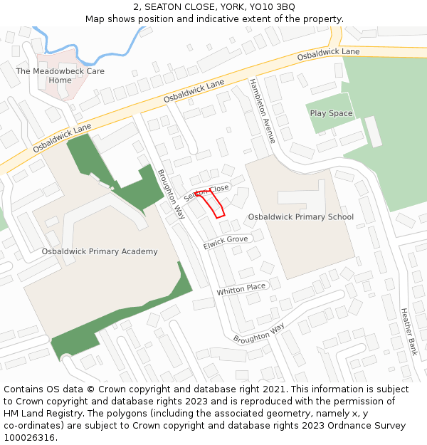 2, SEATON CLOSE, YORK, YO10 3BQ: Location map and indicative extent of plot