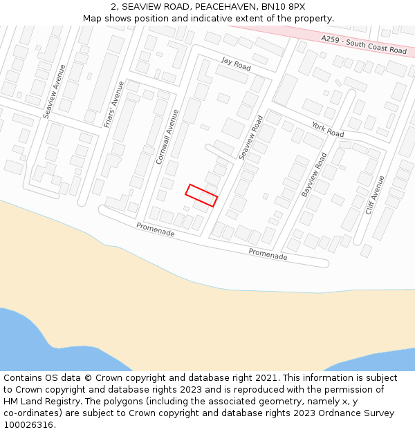 2, SEAVIEW ROAD, PEACEHAVEN, BN10 8PX: Location map and indicative extent of plot