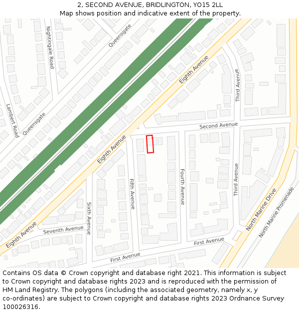 2, SECOND AVENUE, BRIDLINGTON, YO15 2LL: Location map and indicative extent of plot