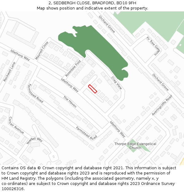 2, SEDBERGH CLOSE, BRADFORD, BD10 9FH: Location map and indicative extent of plot