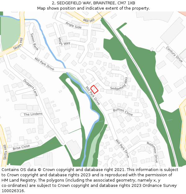 2, SEDGEFIELD WAY, BRAINTREE, CM7 1XB: Location map and indicative extent of plot