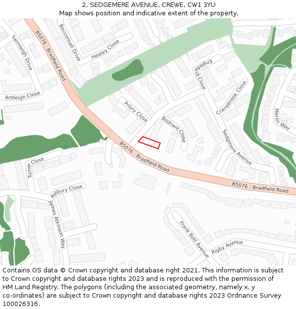 2, SEDGEMERE AVENUE, CREWE, CW1 3YU: Location map and indicative extent of plot