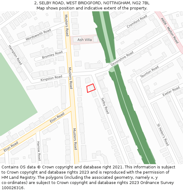 2, SELBY ROAD, WEST BRIDGFORD, NOTTINGHAM, NG2 7BL: Location map and indicative extent of plot