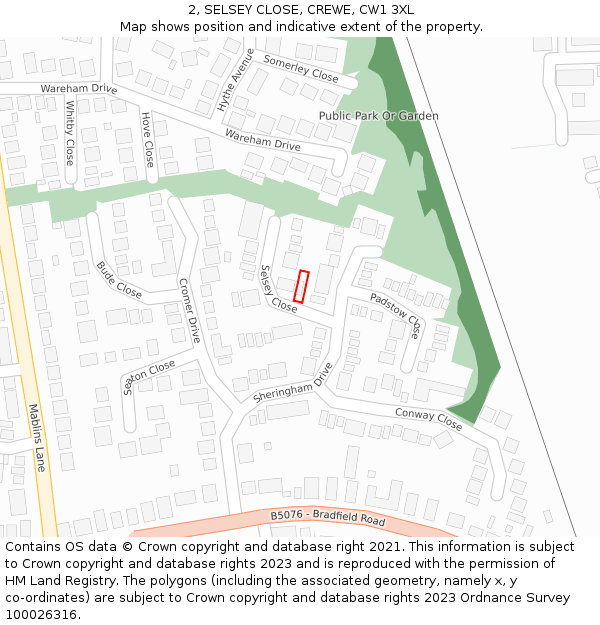 2, SELSEY CLOSE, CREWE, CW1 3XL: Location map and indicative extent of plot