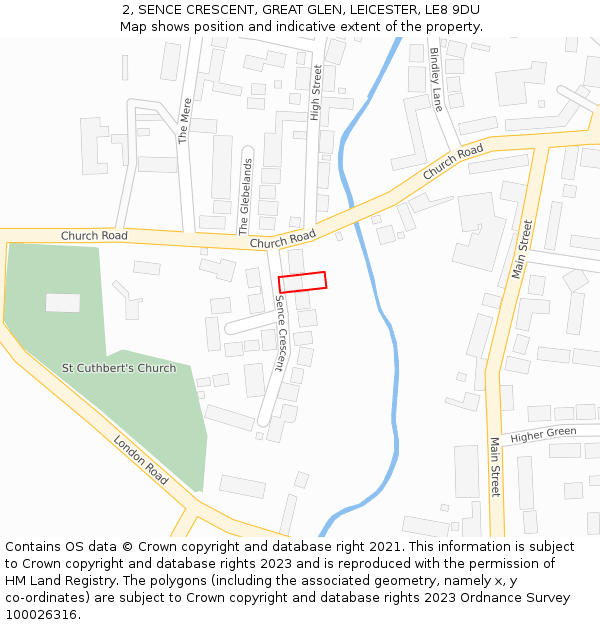2, SENCE CRESCENT, GREAT GLEN, LEICESTER, LE8 9DU: Location map and indicative extent of plot