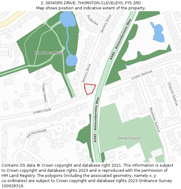 2, SENIORS DRIVE, THORNTON-CLEVELEYS, FY5 2RD: Location map and indicative extent of plot