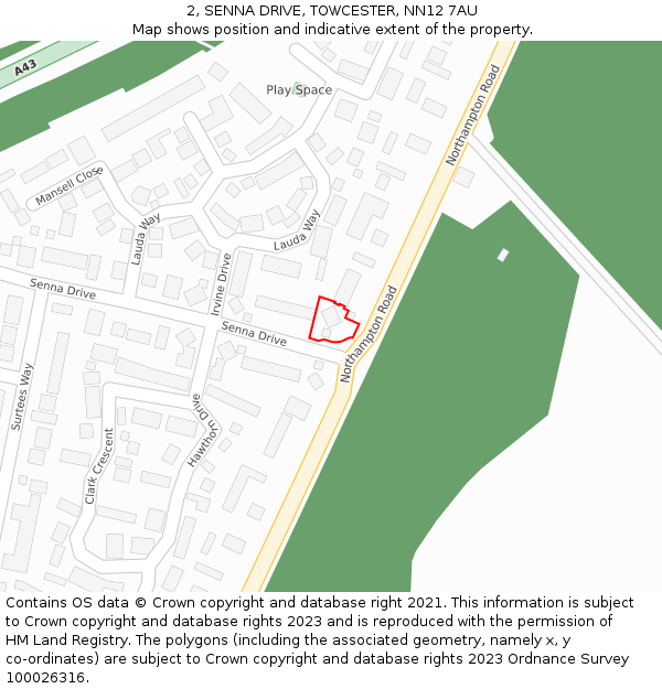2, SENNA DRIVE, TOWCESTER, NN12 7AU: Location map and indicative extent of plot