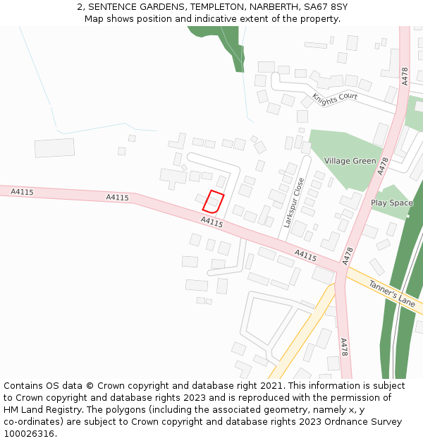 2, SENTENCE GARDENS, TEMPLETON, NARBERTH, SA67 8SY: Location map and indicative extent of plot