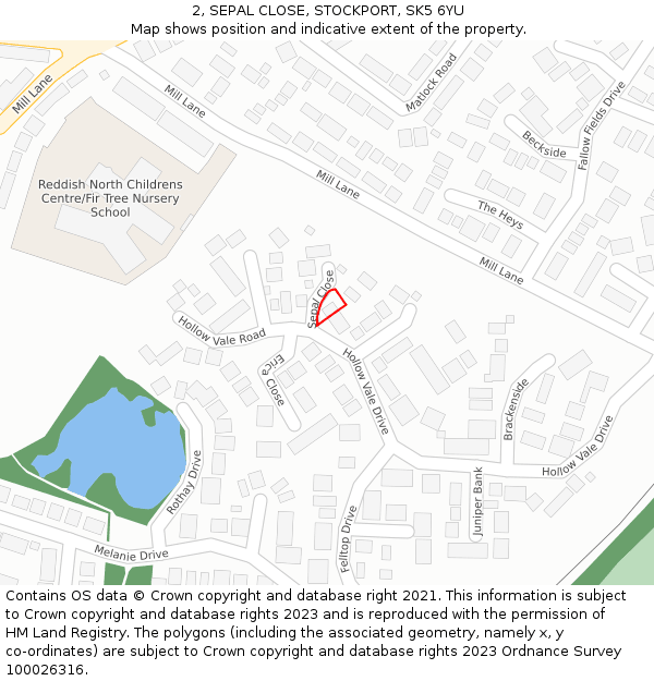 2, SEPAL CLOSE, STOCKPORT, SK5 6YU: Location map and indicative extent of plot