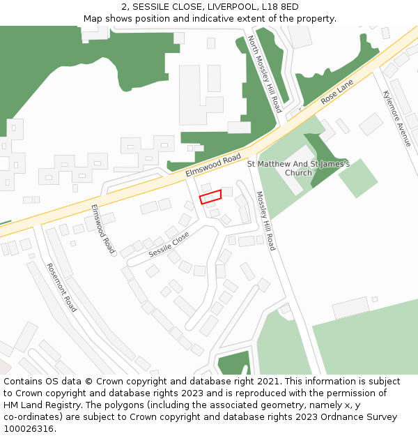 2, SESSILE CLOSE, LIVERPOOL, L18 8ED: Location map and indicative extent of plot