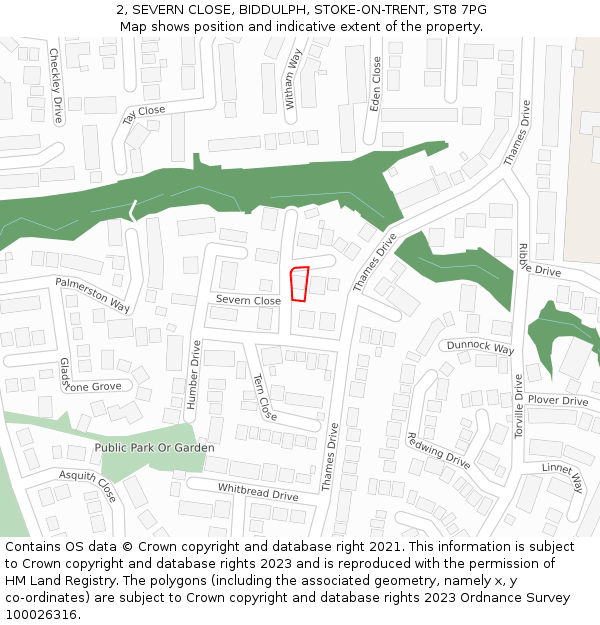 2, SEVERN CLOSE, BIDDULPH, STOKE-ON-TRENT, ST8 7PG: Location map and indicative extent of plot