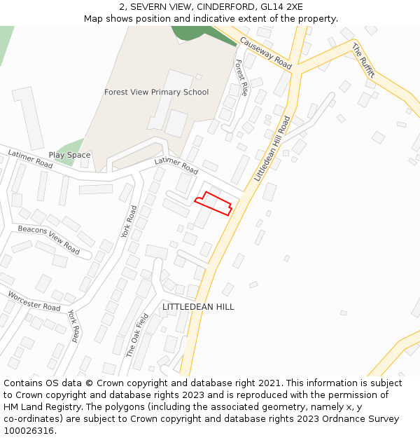 2, SEVERN VIEW, CINDERFORD, GL14 2XE: Location map and indicative extent of plot