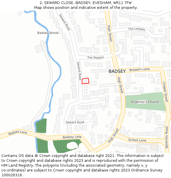 2, SEWARD CLOSE, BADSEY, EVESHAM, WR11 7FW: Location map and indicative extent of plot