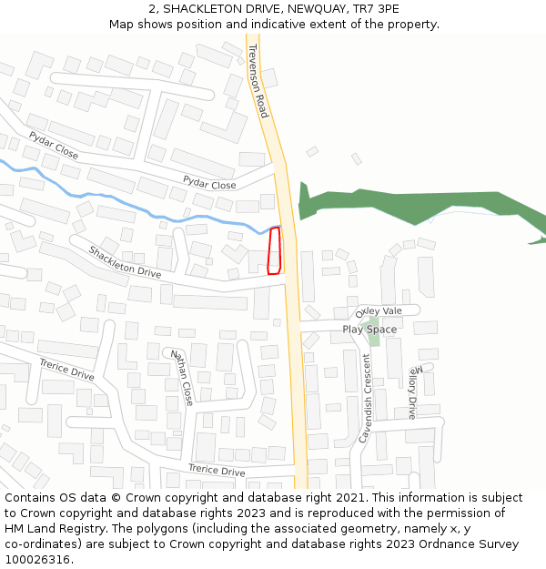 2, SHACKLETON DRIVE, NEWQUAY, TR7 3PE: Location map and indicative extent of plot