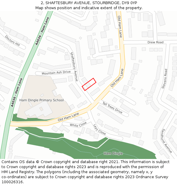 2, SHAFTESBURY AVENUE, STOURBRIDGE, DY9 0YP: Location map and indicative extent of plot