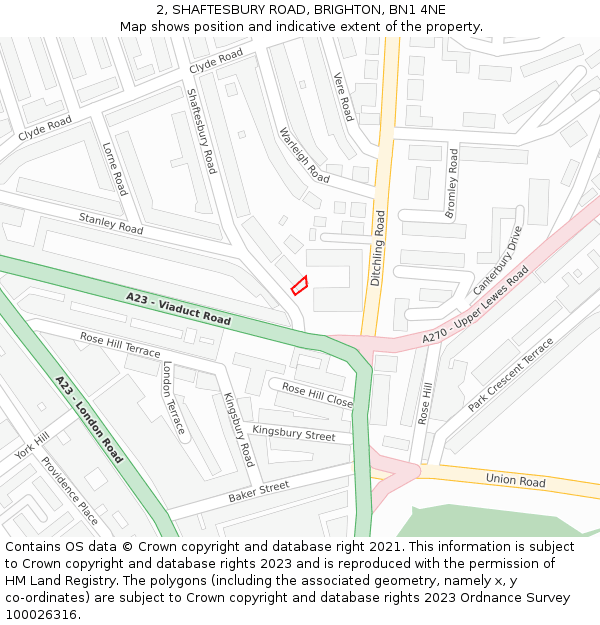 2, SHAFTESBURY ROAD, BRIGHTON, BN1 4NE: Location map and indicative extent of plot