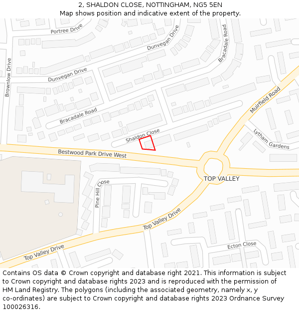 2, SHALDON CLOSE, NOTTINGHAM, NG5 5EN: Location map and indicative extent of plot