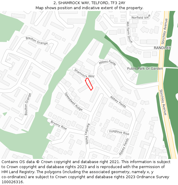 2, SHAMROCK WAY, TELFORD, TF3 2AY: Location map and indicative extent of plot