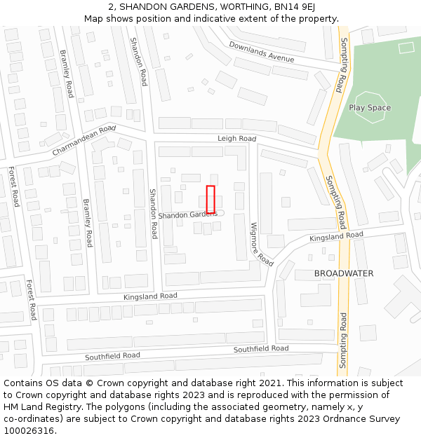 2, SHANDON GARDENS, WORTHING, BN14 9EJ: Location map and indicative extent of plot