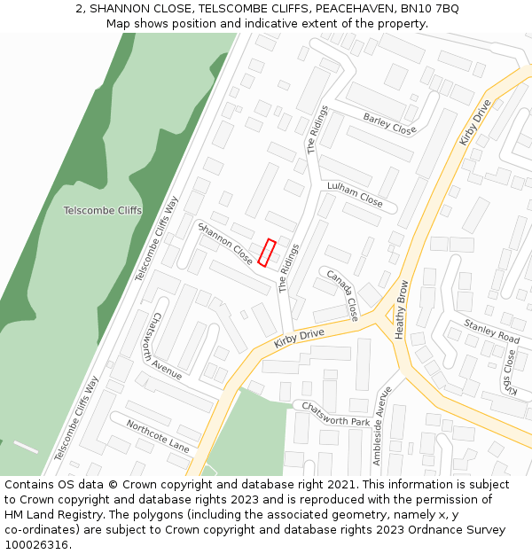 2, SHANNON CLOSE, TELSCOMBE CLIFFS, PEACEHAVEN, BN10 7BQ: Location map and indicative extent of plot