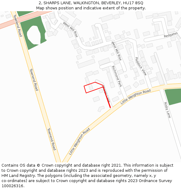 2, SHARPS LANE, WALKINGTON, BEVERLEY, HU17 8SQ: Location map and indicative extent of plot