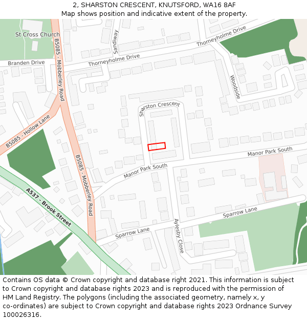 2, SHARSTON CRESCENT, KNUTSFORD, WA16 8AF: Location map and indicative extent of plot