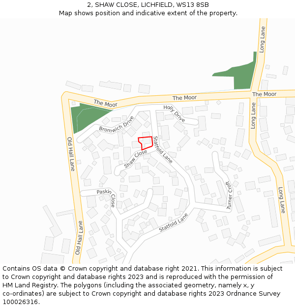 2, SHAW CLOSE, LICHFIELD, WS13 8SB: Location map and indicative extent of plot