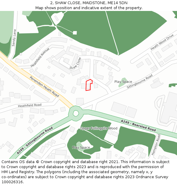 2, SHAW CLOSE, MAIDSTONE, ME14 5DN: Location map and indicative extent of plot