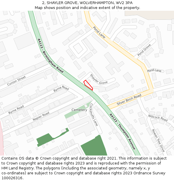 2, SHAYLER GROVE, WOLVERHAMPTON, WV2 3PA: Location map and indicative extent of plot