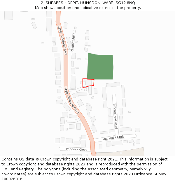 2, SHEARES HOPPIT, HUNSDON, WARE, SG12 8NQ: Location map and indicative extent of plot